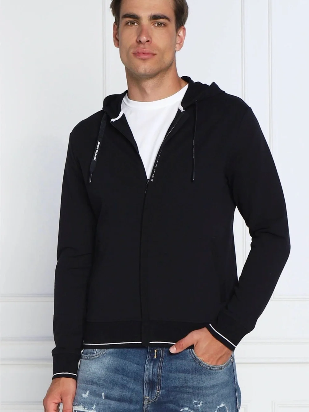 Armani Exchange Men's Black Hooded Zip Sweater